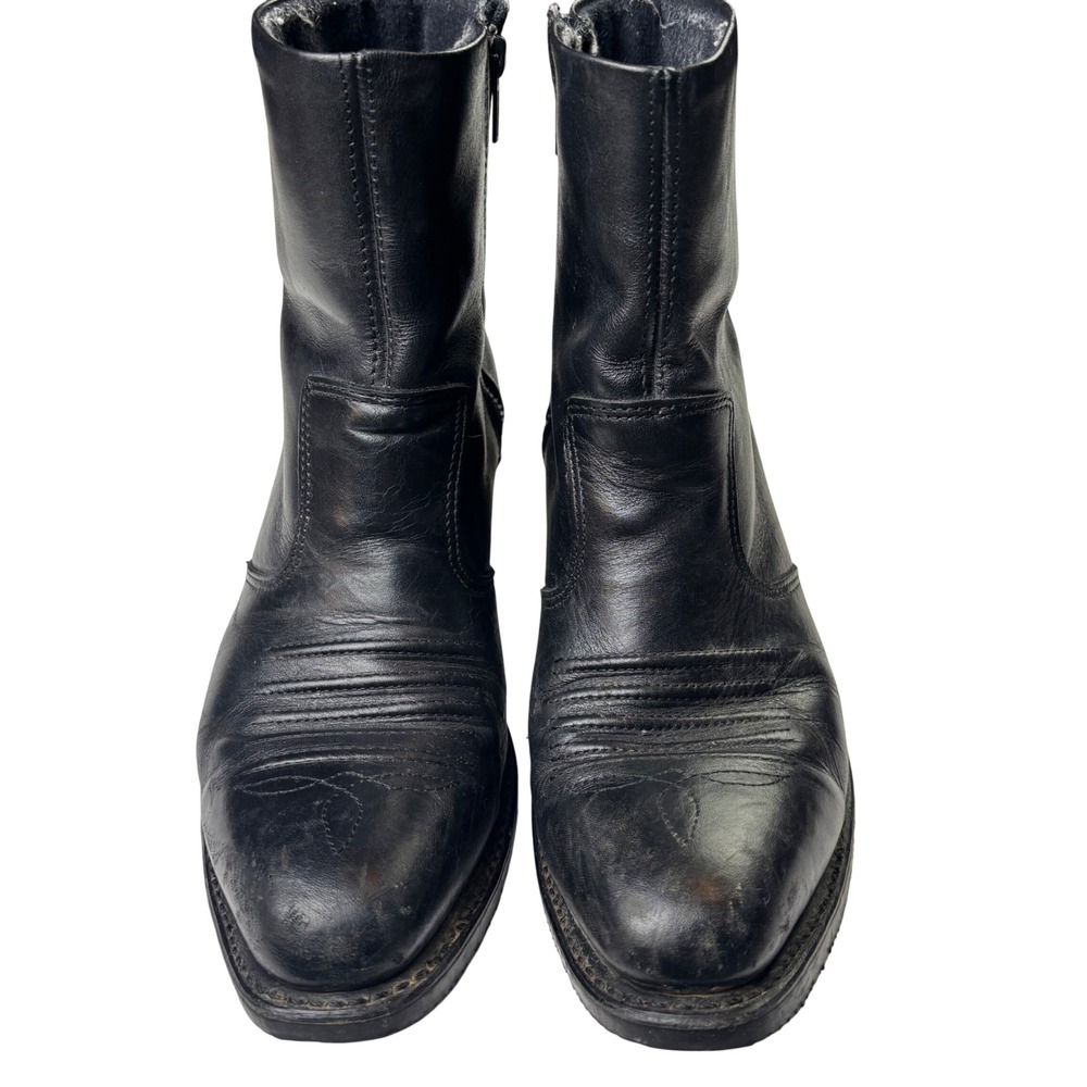Double H Western Zip‎ Boots Mens Size 9.5 Black Leather Cowboy Short Boots 1712 - Picture 11 of 12